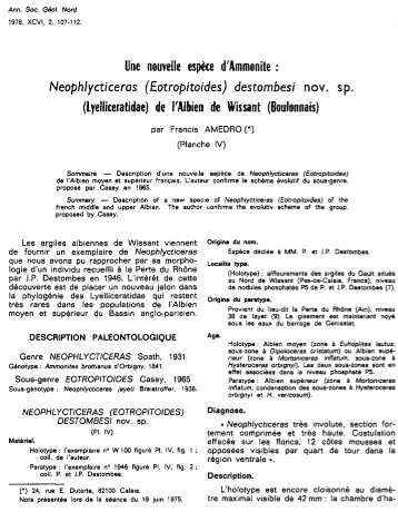 Une nouvelle espèce d'Ammonite : Neophlycticeras (Eotropitoides ...