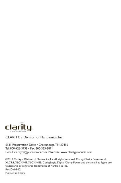 CLARITY, a Division of Plantronics, Inc. - Clarity Products