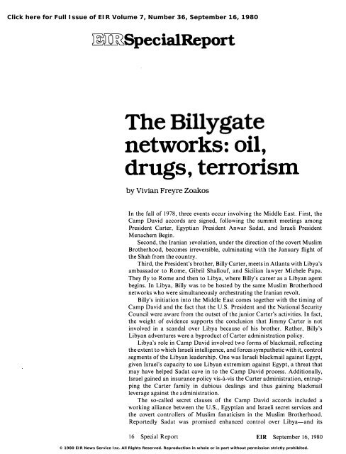 The Billygate Networks: Oil, Drugs, Terror - Executive Intelligence ...