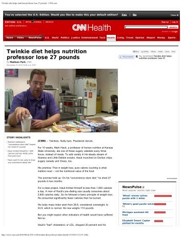 Twinkie diet helps nutrition professor lose 27 pounds ... - Dr. Riechman