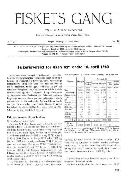 Fiskets Gang, nr 16, 1960 - Havforskningsinstituttet