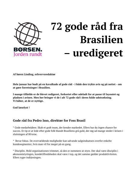 72 gode råd fra Brasilien – uredigeret