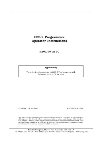 633-2 Programmer Operator Instructions - Bewator Group