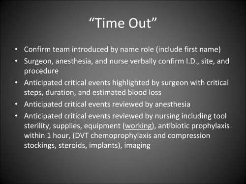 The Surgical Timeout - Stanford Hospital & Clinics