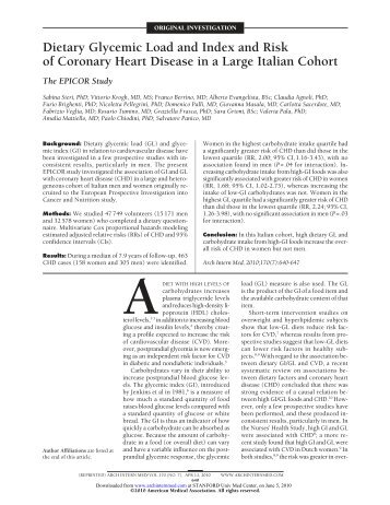 Dietary glycemic load and index and risk of corona... - ResearchGate