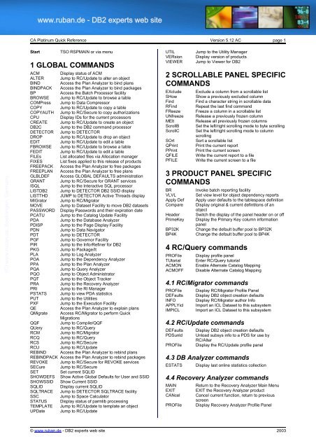 CA Platinum Quick Reference - Gernot Rubans DB2 Site