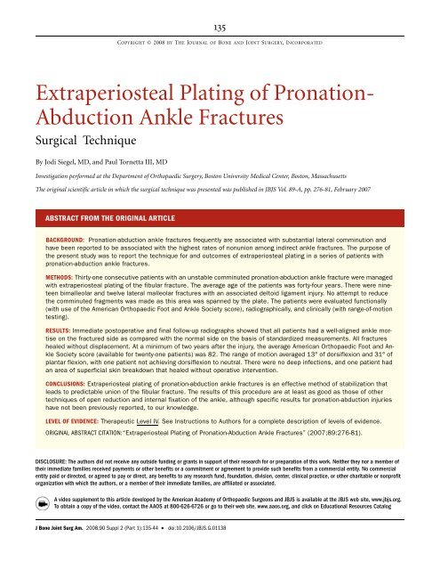 Extraperiosteal Plating of Pronation-Abduction Ankle Fractures