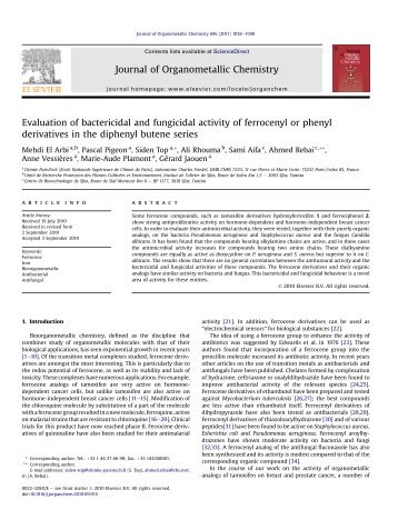 Evaluation of bactericidal and fungicidal activity of ferrocenyl or phenyl derivatives...