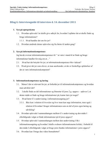 Bilag G: Interviewguide til interview d. 14. december 2011