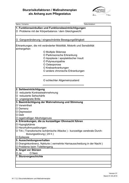 K1.7.2.2 Sturzrisikofaktoren und Maßnahmenplan