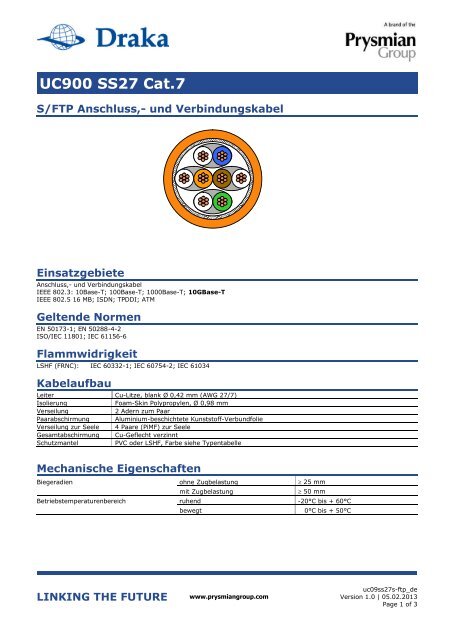 UC900 SS27 Cat.7 - Draka Communications - Prysmian Group
