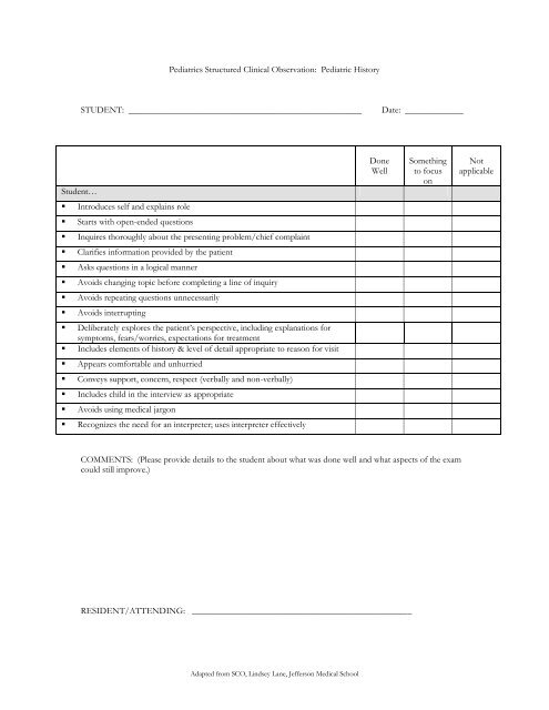 Structured Clinical Observation: Pediatric Physical Exam