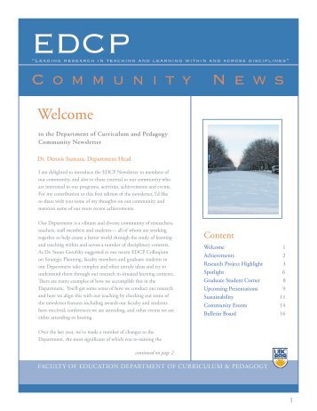 Community News - Department of Curriculum and Pedagogy ...