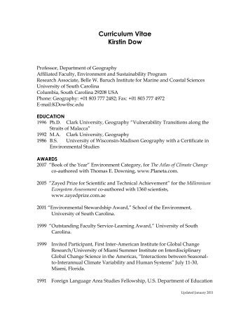 Curriculum Vitae: Kirstin Dow - College of Arts and Sciences ...