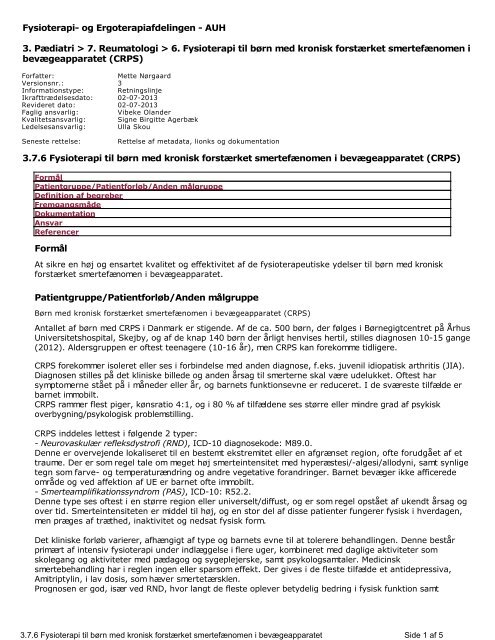 Fysioterapi- og Ergoterapiafdelingen - AUH 3. Pædiatri > 7 ... - e-Dok