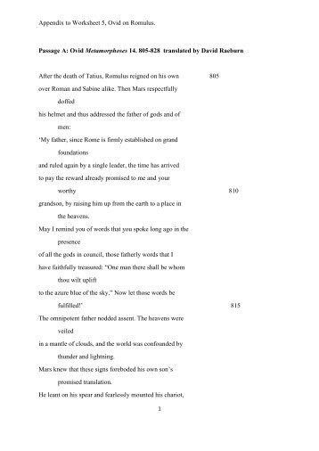 Appendix to Worksheet 5, Ovid on Romulus. Passage A: Ovid ...