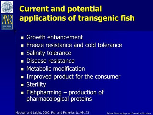 An Overview of Transgenic Fish - Department of Animal Science ...