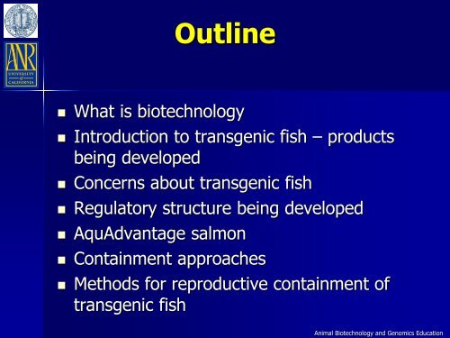 An Overview of Transgenic Fish - Department of Animal Science ...