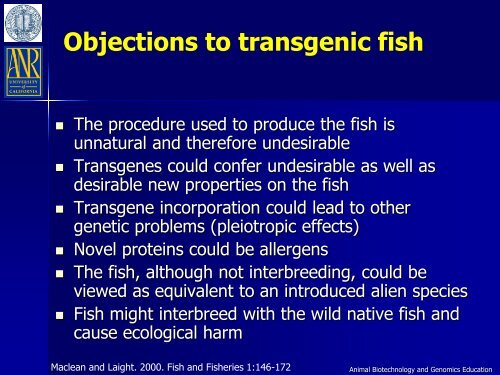 An Overview of Transgenic Fish - Department of Animal Science ...