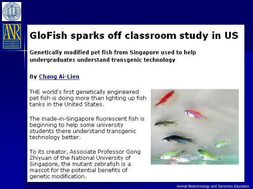 An Overview of Transgenic Fish - Department of Animal Science ...