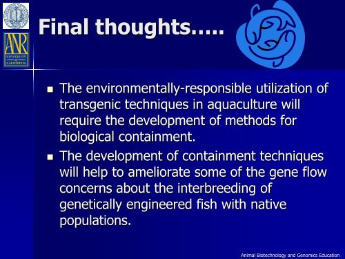 An Overview of Transgenic Fish - Department of Animal Science ...