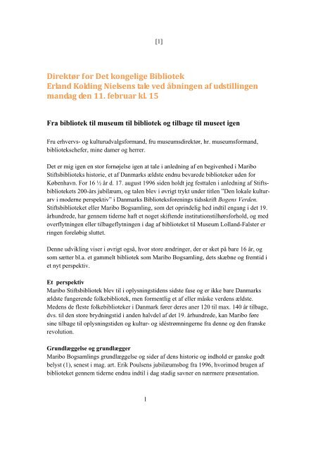 Åbningstale - Åbne Samlinger