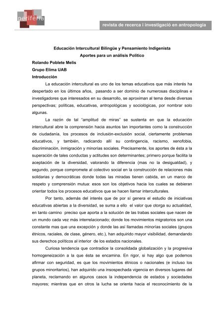 Educación Intercultural Bilingüe y Pensamiento Indigenista - Raco