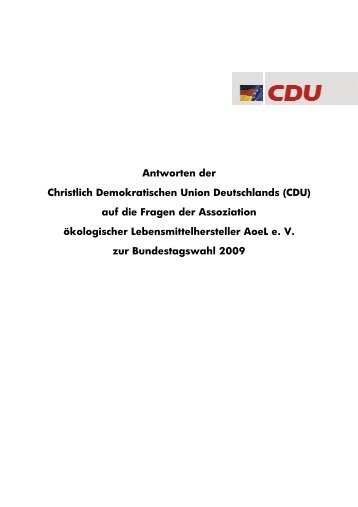 Antwort CDU - Assoziation ökologischer Lebensmittel Hersteller