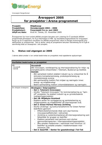 Årsrapport 2005 for prosjekter i Arena-programmet