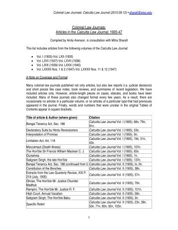 Calcutta Law Journal, vol.1 - UW Law School