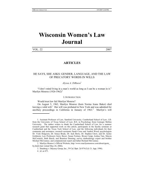 Wisconsin Women's Law Journal