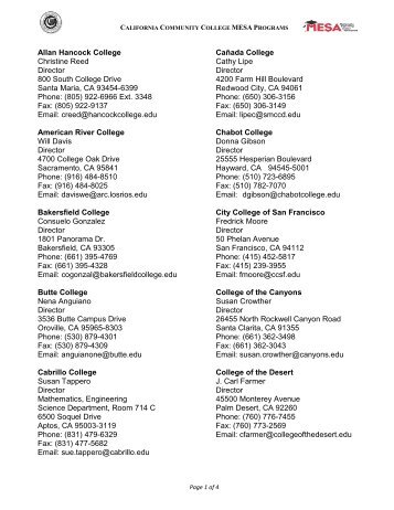 Directory of MESA Centers