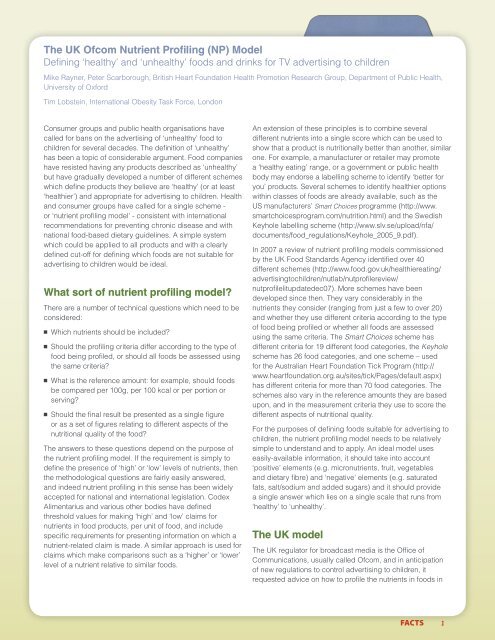 What sort of nutrient profiling model? The UK ... - Fast Food FACTS