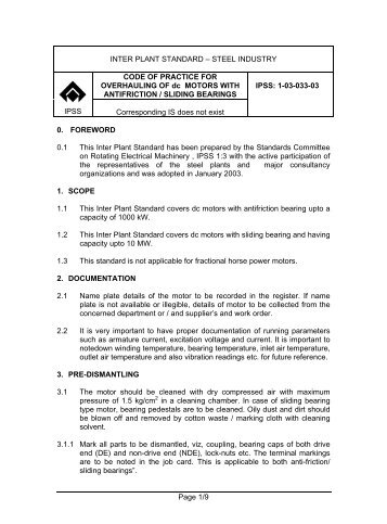 Code of practice for overhauling of dc motors with anti-friction/sliding ...