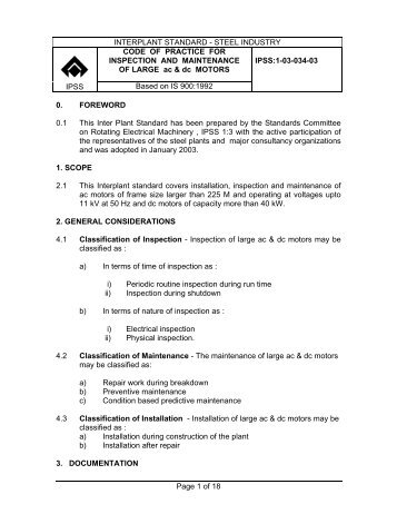 Code of practice for inspection and maintenance of large ac & dc ...