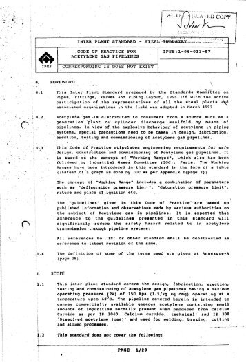 Code of practice for acetylene gas pipelines