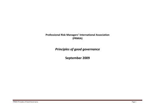 Principles of good governance September 2009 - PRMIA