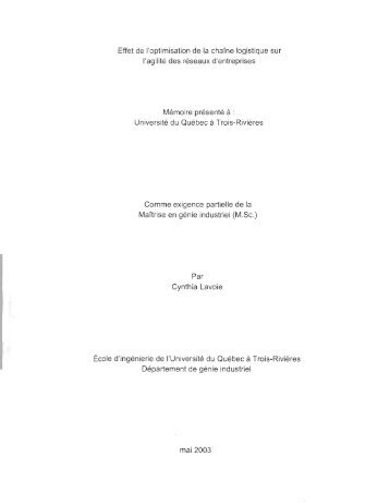 Effet de l'optimisation de la chaîne logistique sur l'agilité des ...