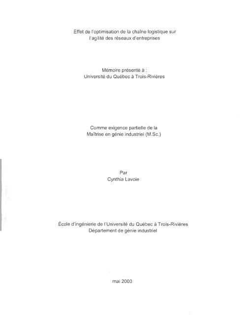 Effet de l'optimisation de la chaîne logistique sur l'agilité des ...