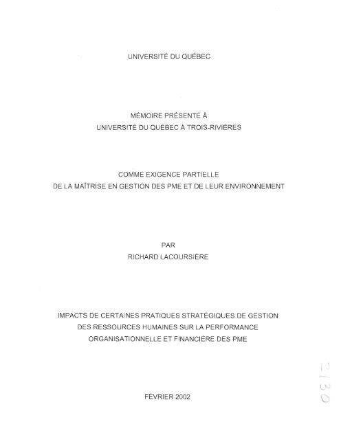 Impacts de certaines pratiques stratégiques de gestion des ...