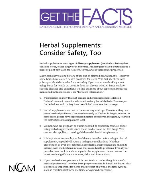 Herbal Supplements: Consider Safety, Too - The Body