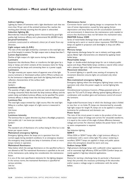 General information, optic specifications, index