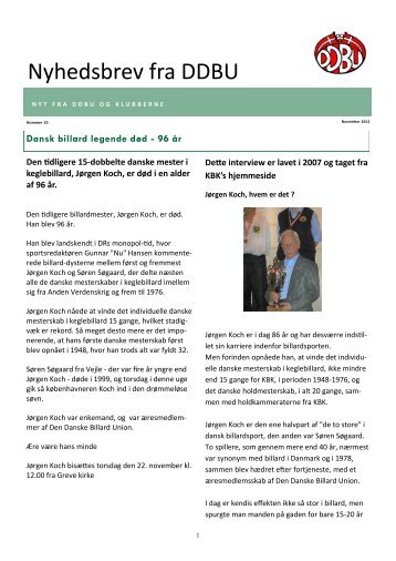 Nyhedsbrev fra DDBU - Den Danske Billard Union