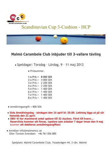 Scandinavian Cup 3-Cushion - HCP