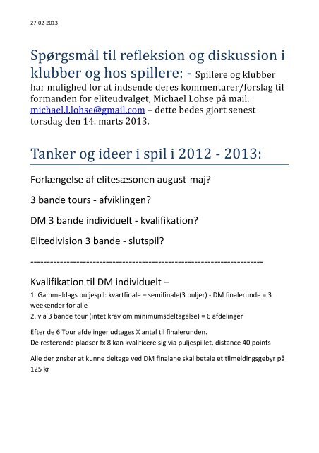 Spørgsmål til refleksion og diskussion i klubber og hos spillere ...