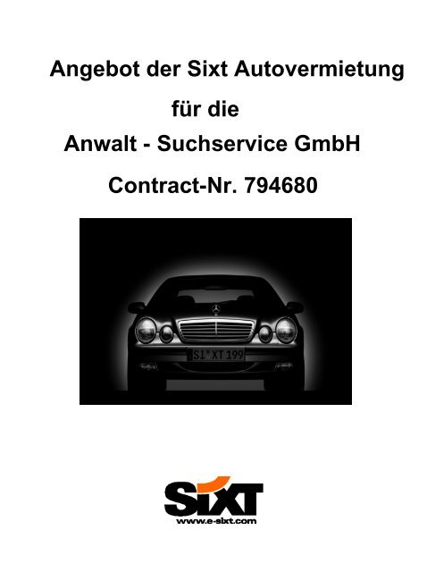 Angebot der Sixt Autovermietung für die Anwalt - Suchservice Gmbh ...