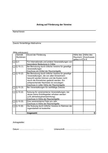 Nutzungsvertrag für die Gemeinschaftshäuser - Gemeinde Cölbe