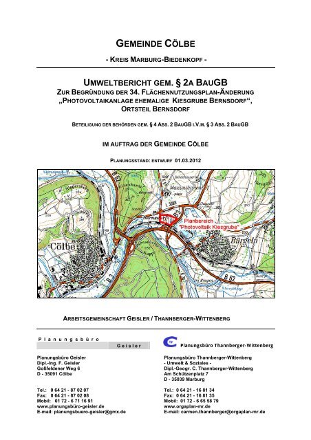 umweltbericht gem. § 2a baugb - Gemeinde Cölbe