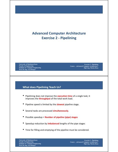 Advanced Computer Architecture Exercise 2 - Pipelining