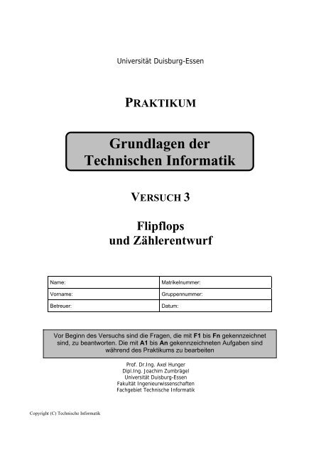 Flipflops und Zählerentwurf - Technische Informatik